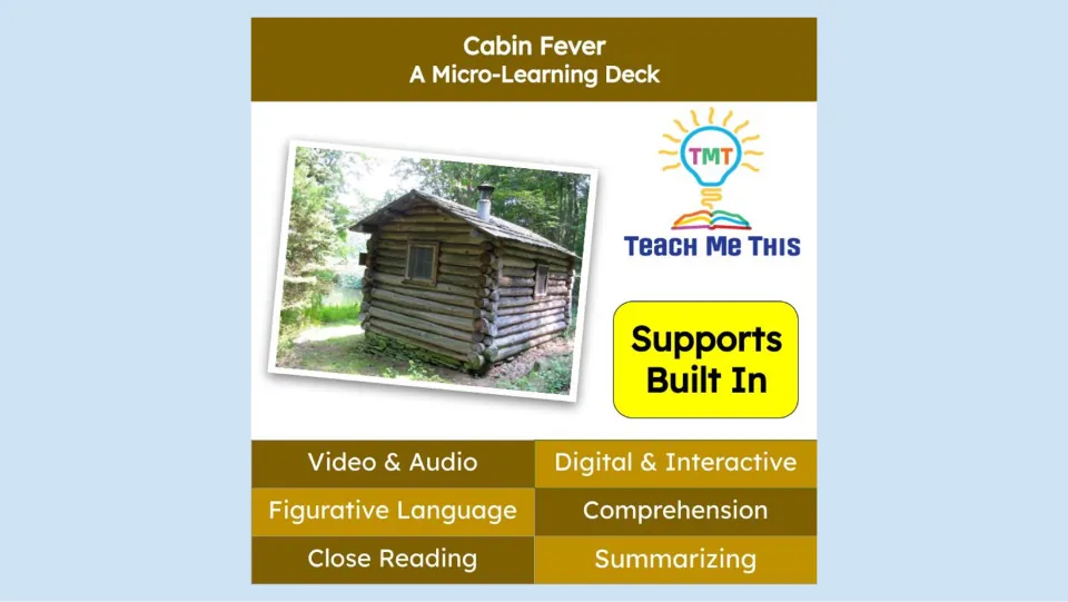 Micro-learning deck cover listing video, audio, figurative language, comprehension, and summarizing
