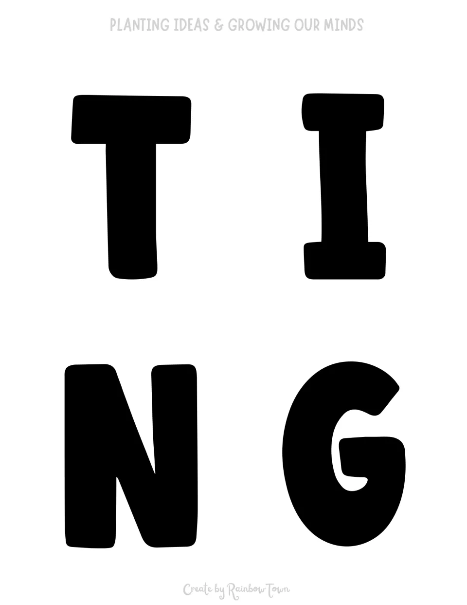 Bold black cut-out letters T, I, N and G that finish the word Planting in the door display headline