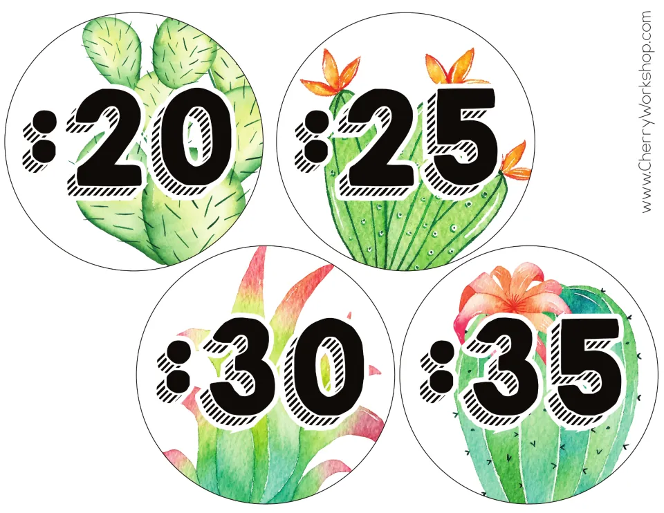 Second sheet of clock minute labels in the bold font: :20, :25, :30, and :35 for the classroom clock display
