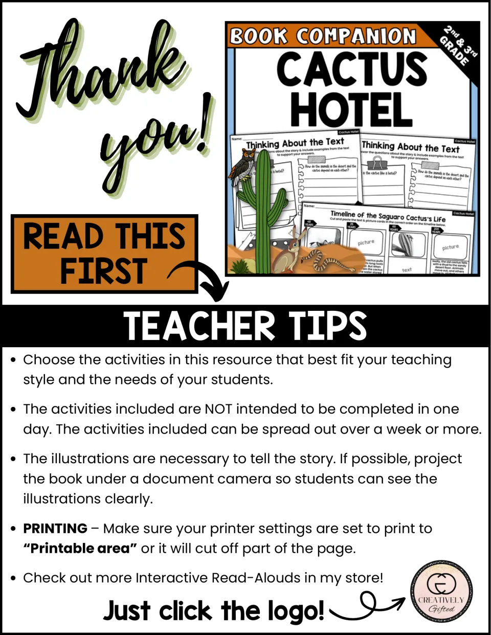 Read This First teacher tips: spread activities over a week, project the illustrations, print to printable area