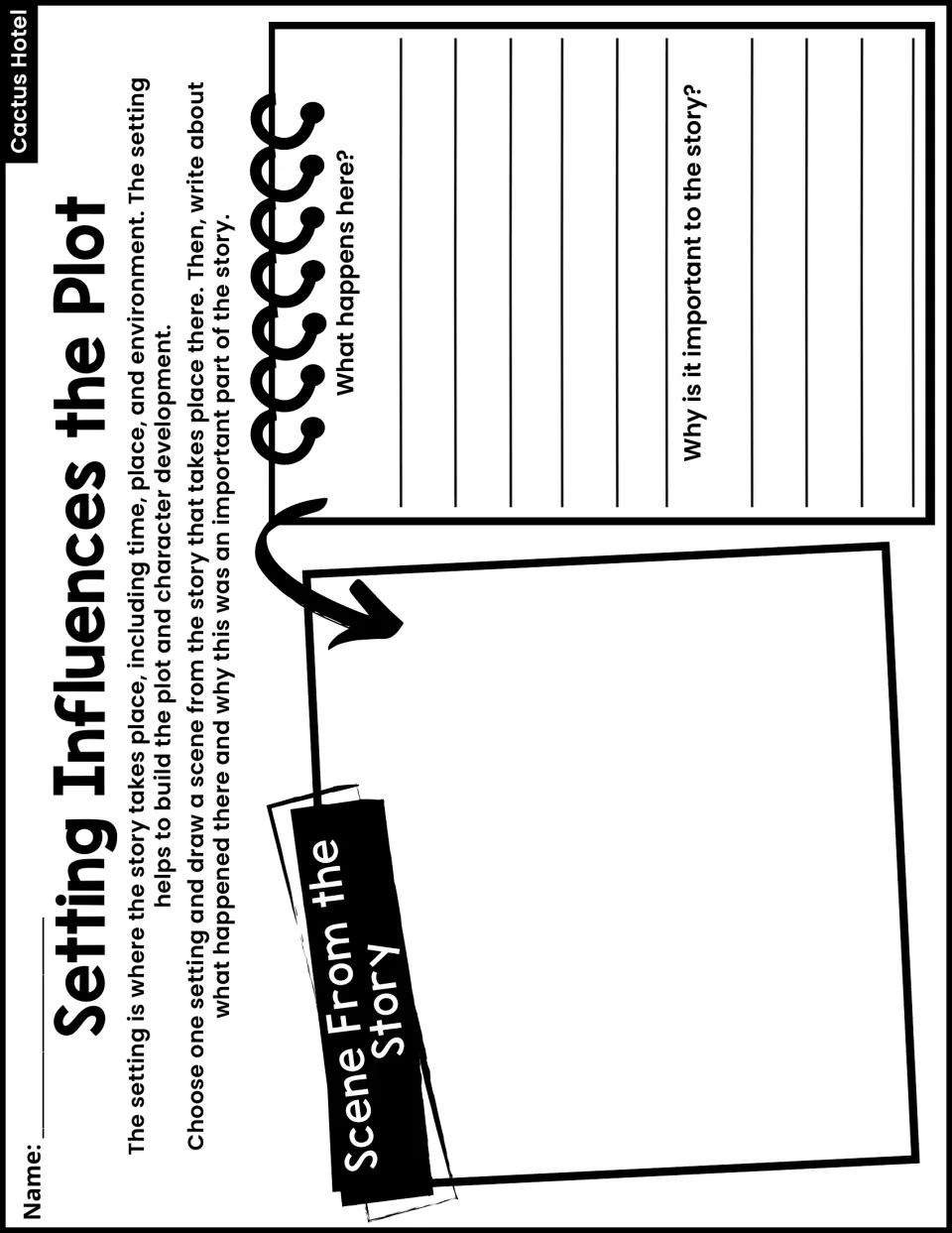 Setting Influences the Plot: students draw a scene from one setting, then write what happens there and why it matters
