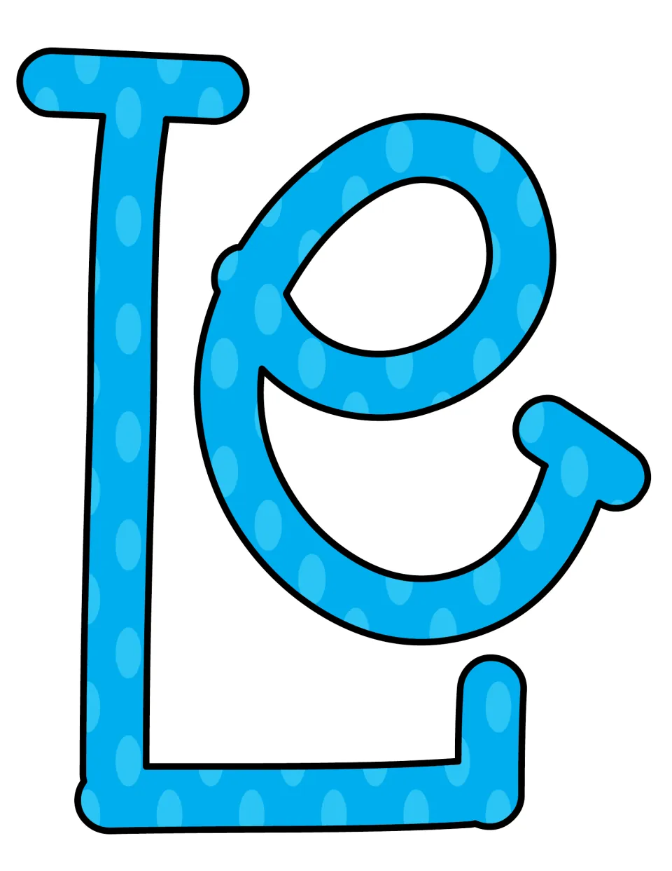 Blue polka-dot letter cut-outs L and e, printed together on one sheet to begin the word Lessons in the heading