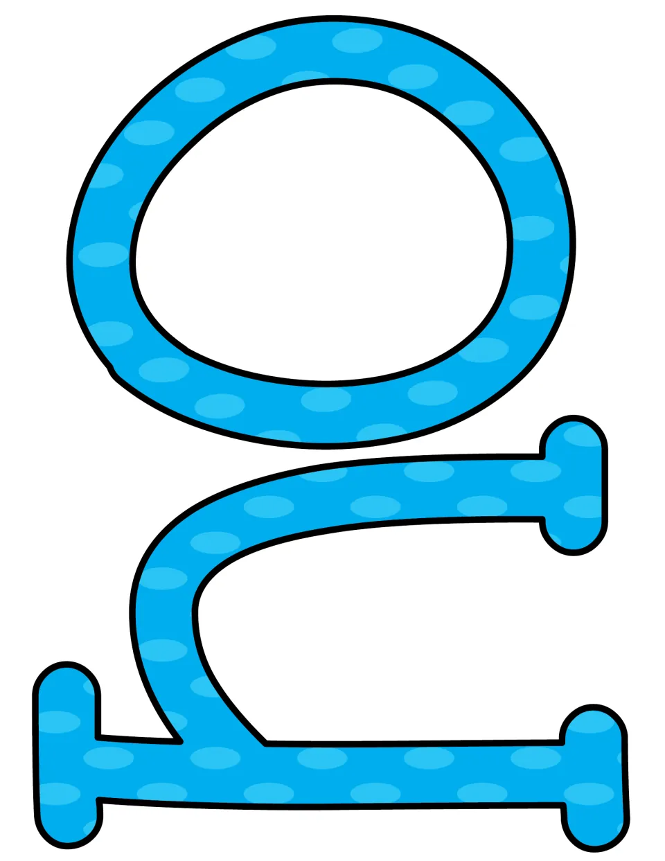 Lowercase o and n letter cut-outs in blue polka-dot pattern, printed sideways on one sheet for the word Lessons