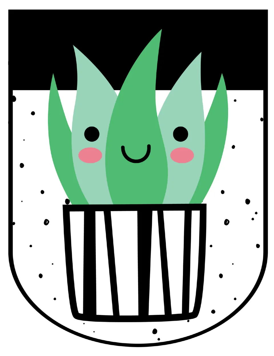 Succulent awning scallop: smiling snake plant with tall green leaves in a white pot with black vertical stripes