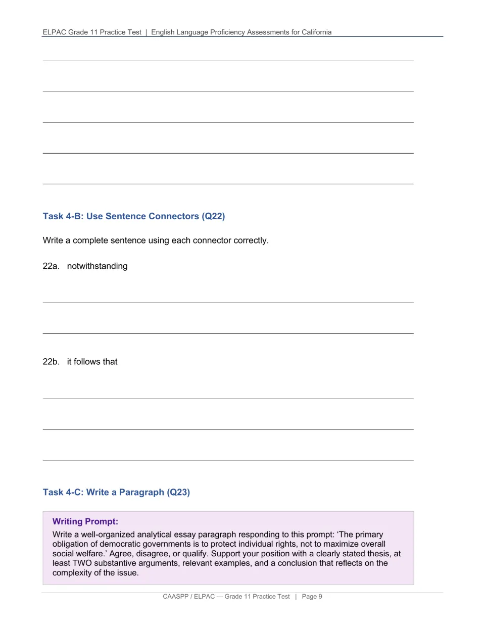 Writing tasks 22–23 practice notwithstanding and it follows that, then an argument about government duties