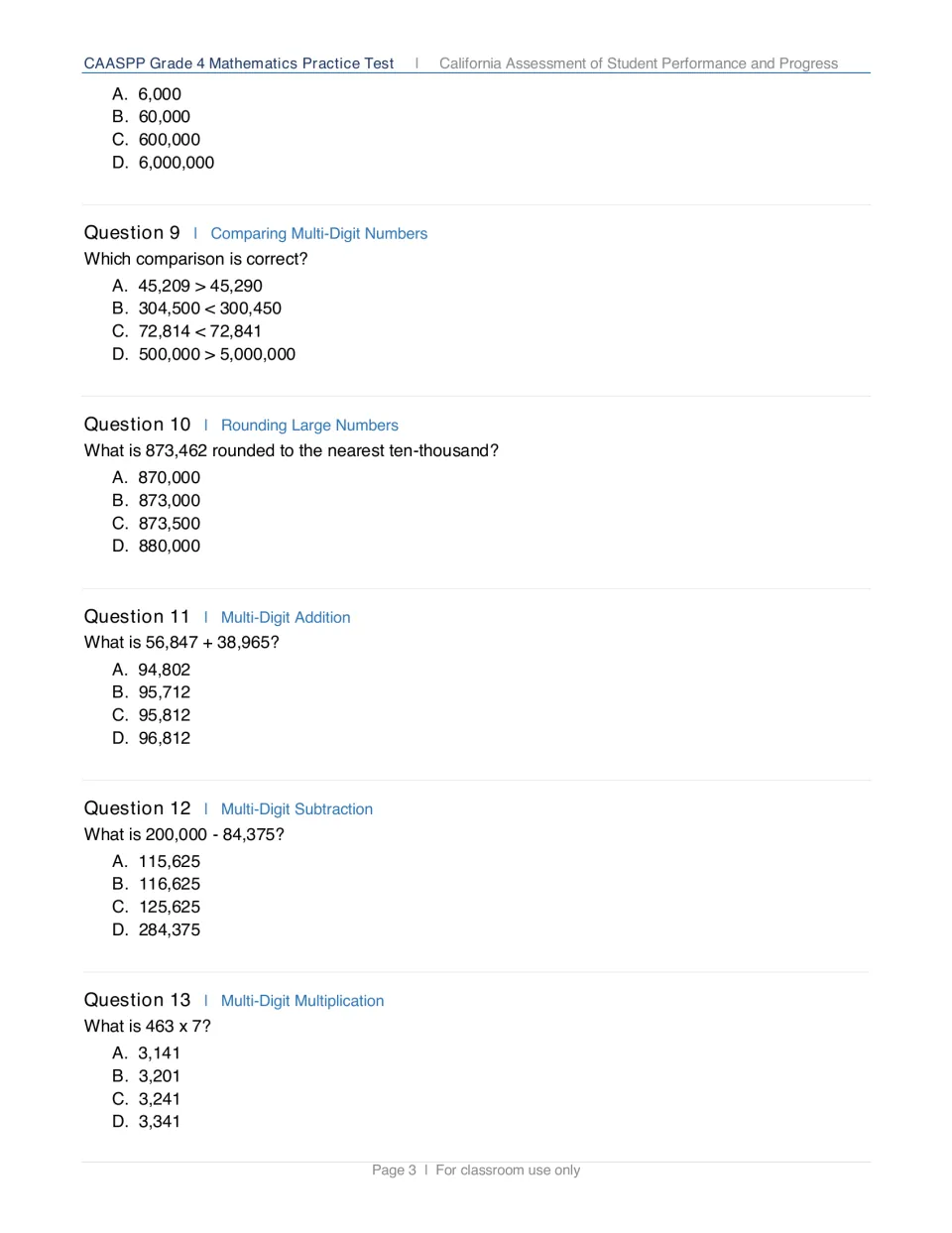 Base-ten practice: students compare, round, add, subtract and multiply multi-digit numbers in multiple-choice items
