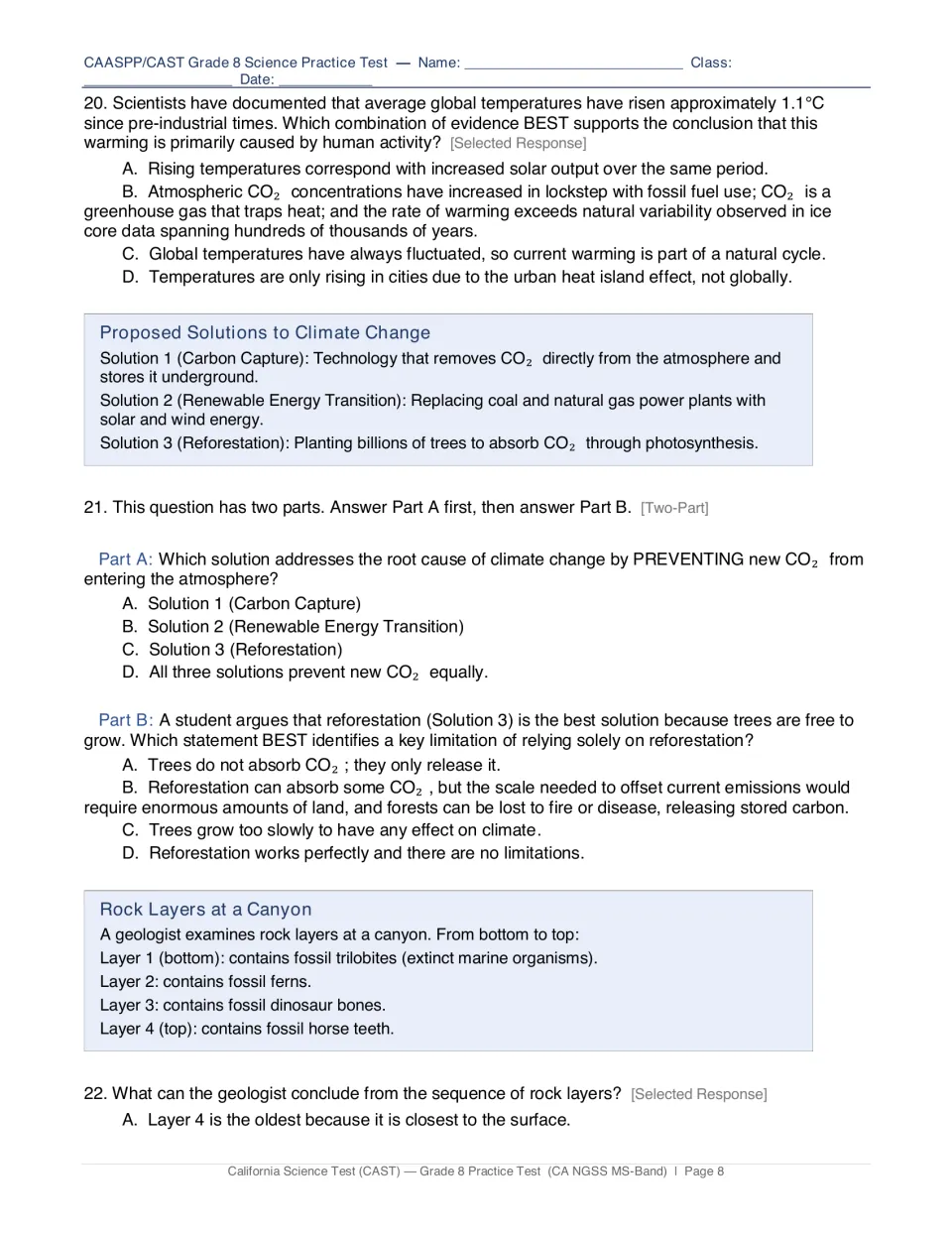 Climate change and rock layers: questions on human-caused warming, three proposed CO2 solutions and fossil layer order