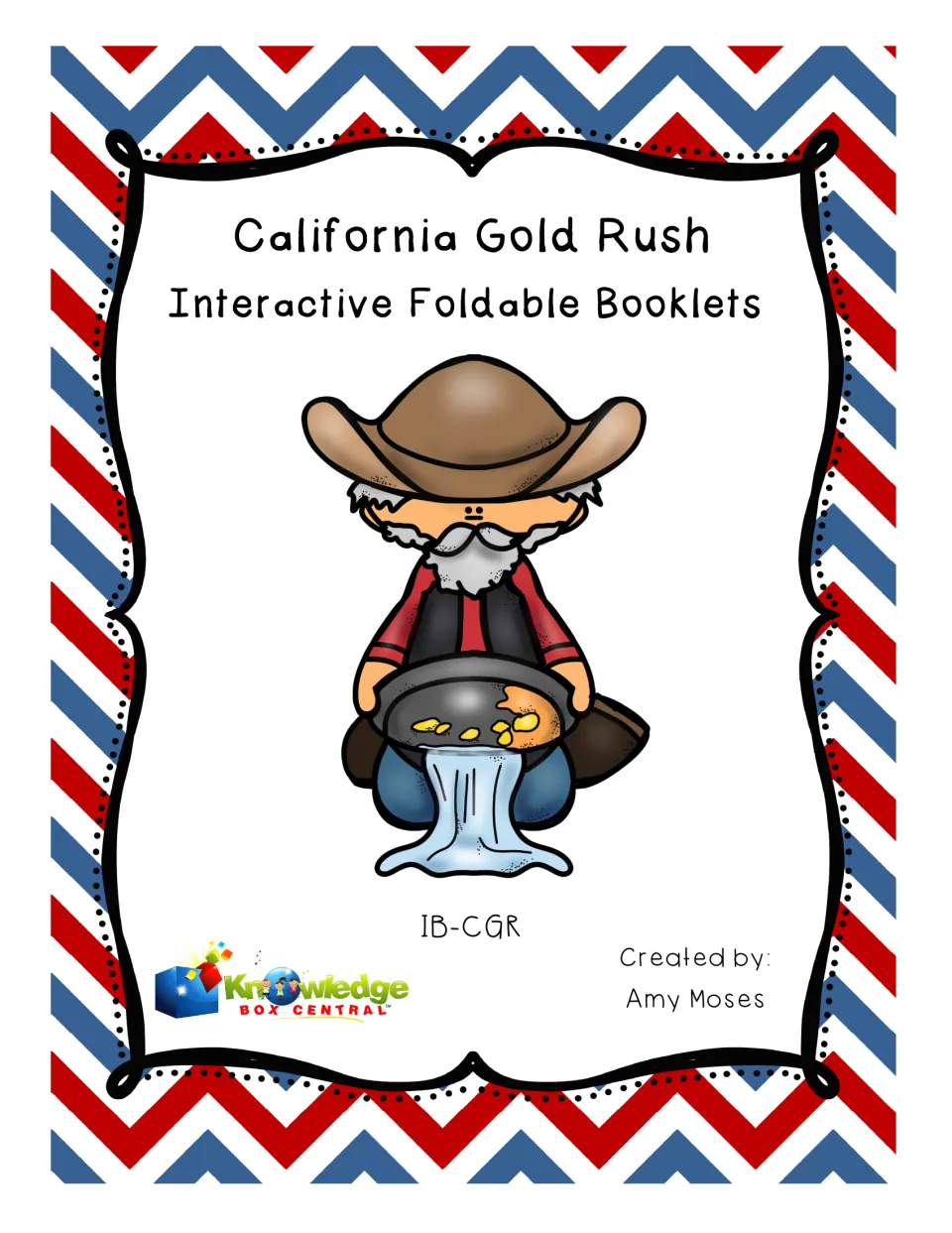 California Gold Rush foldable booklets cover with a gold miner panning for gold, created by Amy Moses