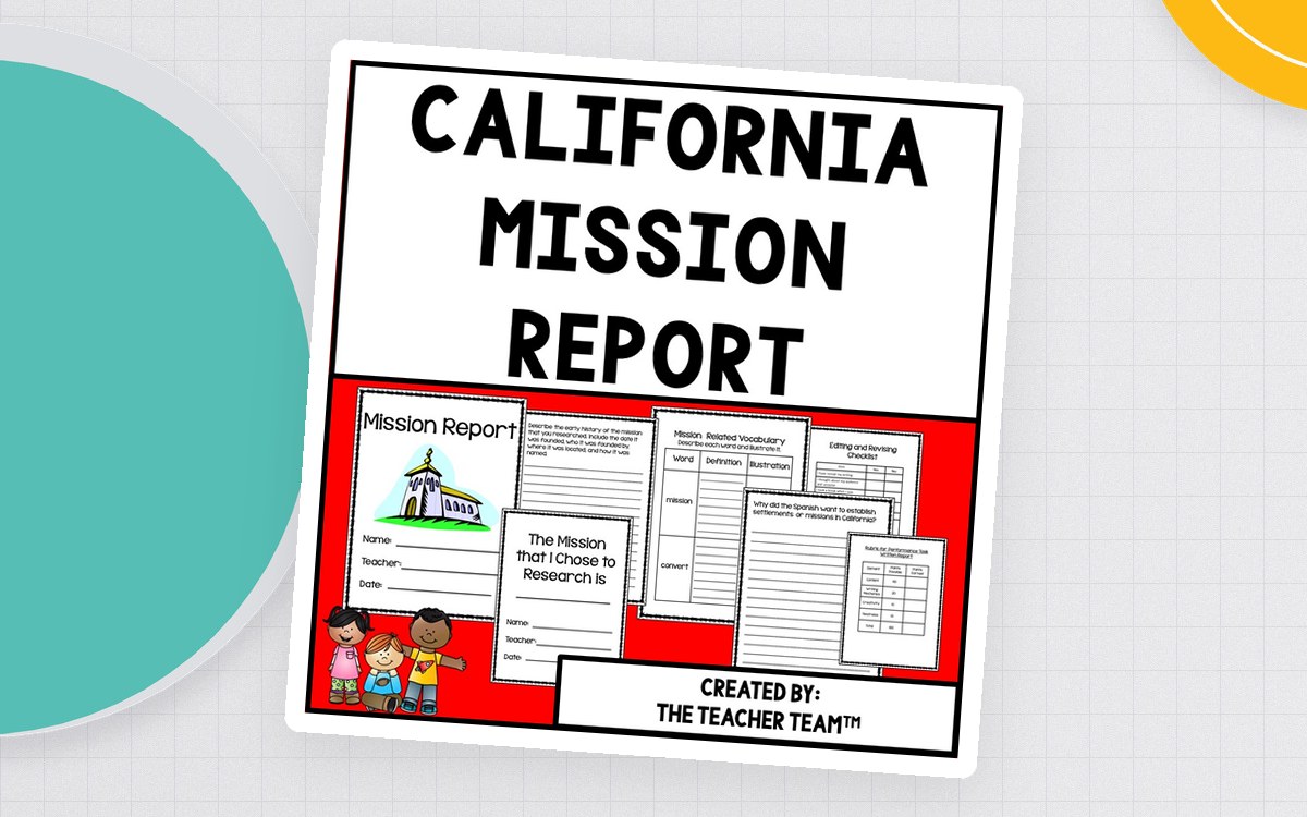 California Mission Report cover previewing research, notes, map, and report-planning pages.
