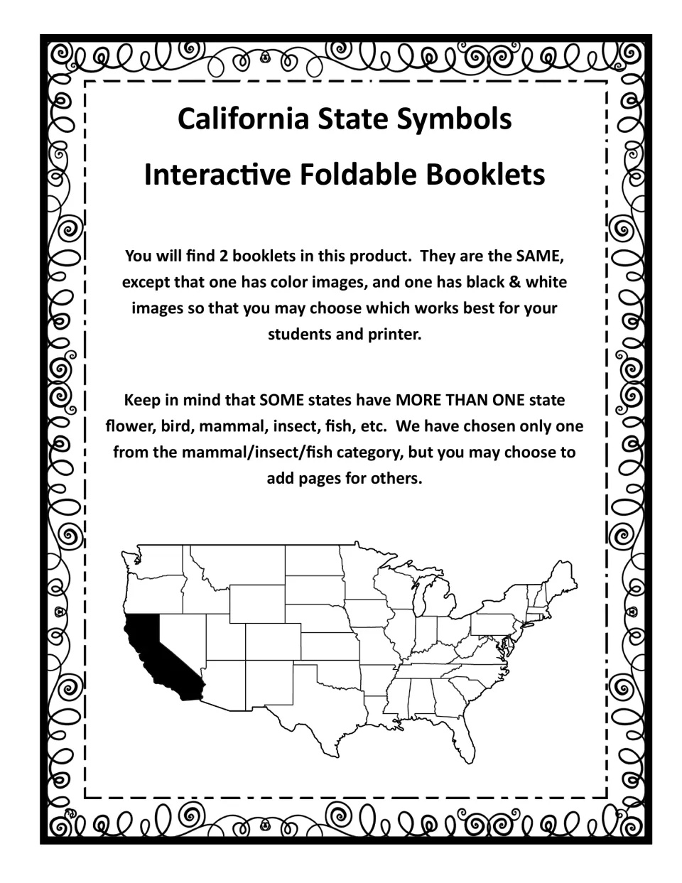 Teacher note: two identical booklets, one in color and one black and white; some states have more than one symbol
