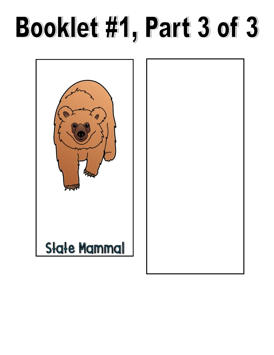 Color booklet part 3 cut-out pieces: State Mammal page with a brown bear drawing and a blank page for any extra symbol