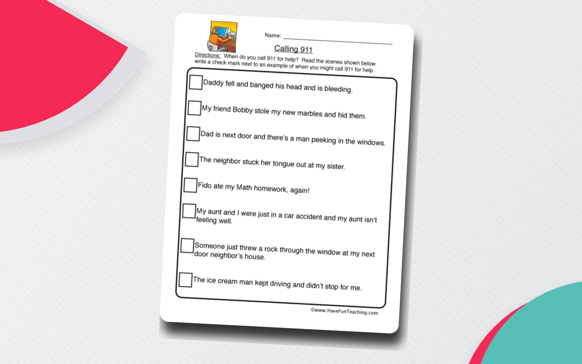 Calling 911 Worksheet worksheet preview.