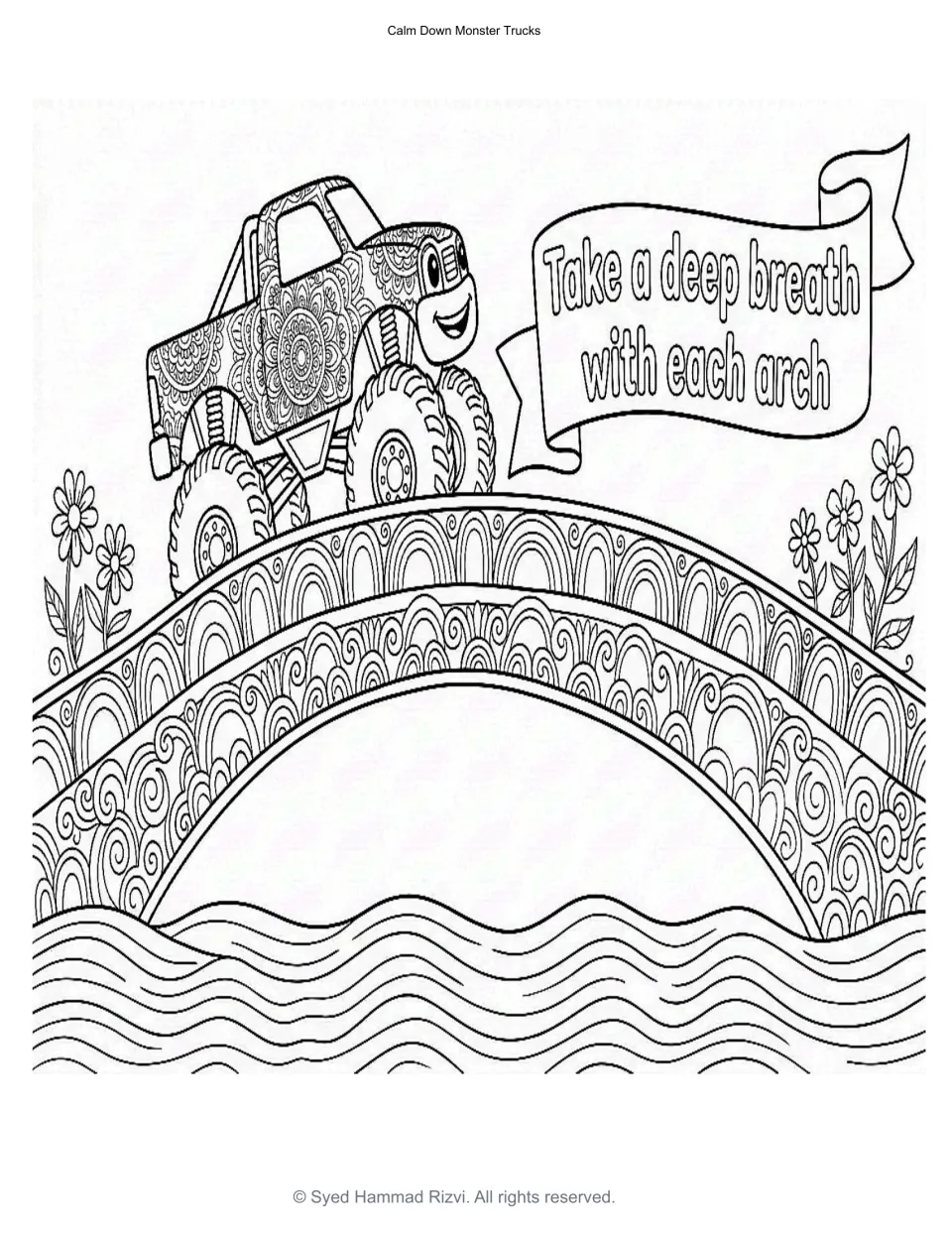 Bridge breathing: a banner says "Take a deep breath with each arch" above an arched bridge and truck over water
