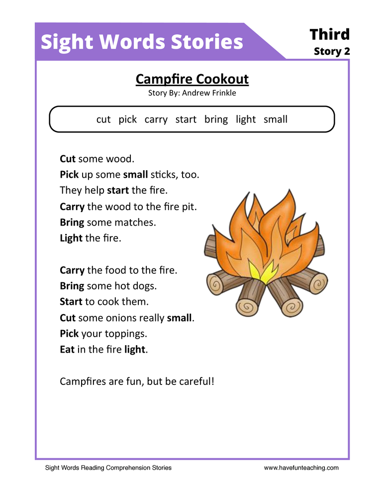 Campfire Cookout Third Sight Words Reading Comprehension Worksheet teaching resource preview