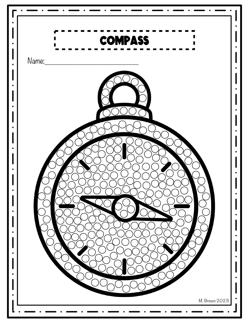 Compass dot art: students fill each dot on a round compass with a needle and loop at the top using a Q-tip or one finger