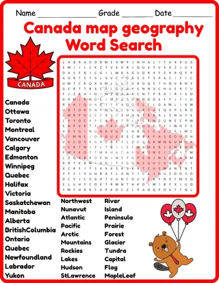 canada Map Geography Word Search 2rd 3th 4th 5th Grade worksheet – cover
