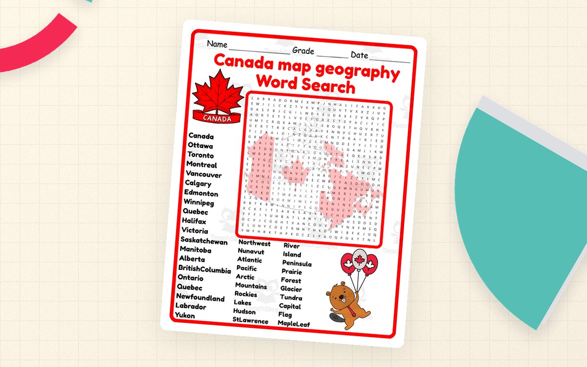 canada Map Geography Word Search 2rd 3th 4th 5th Grade worksheet teaching resource preview
