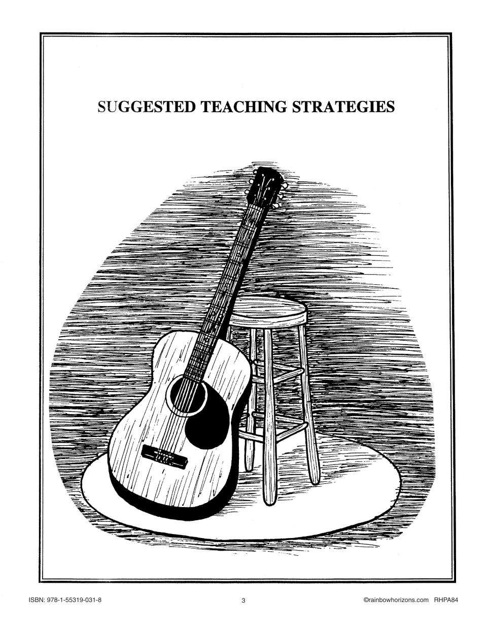 Suggested Teaching Strategies section title page with a drawing of an acoustic guitar leaning on a stool