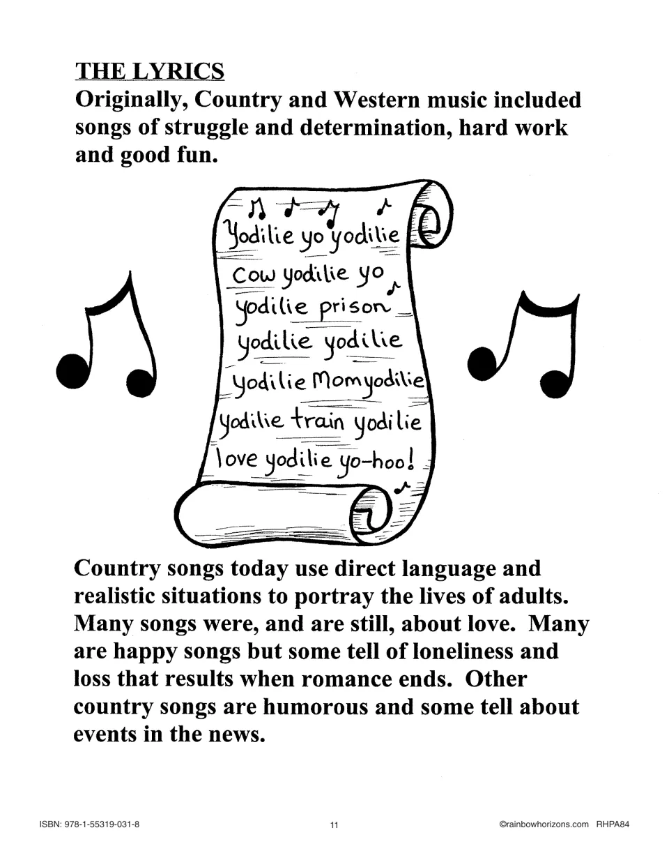 'The Lyrics' notes on early and modern country song themes such as love, loneliness and humor