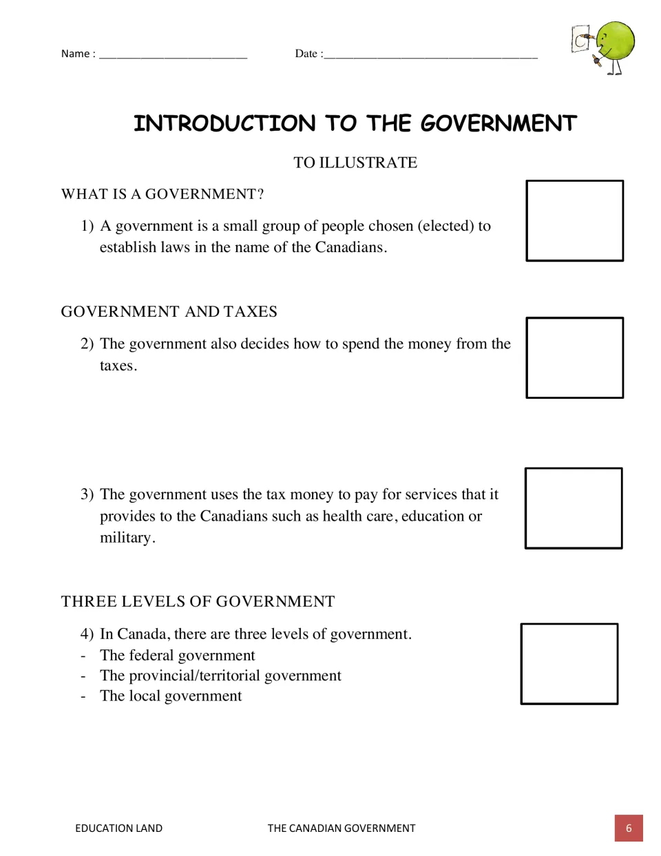 Introduction reading for students to illustrate: government, taxes, public services, and government levels