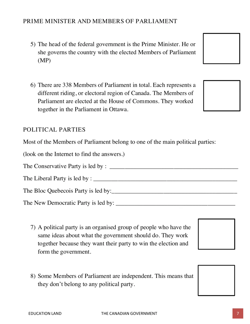 Introduction to illustrate continues with the prime minister, MPs, political parties, and leader research
