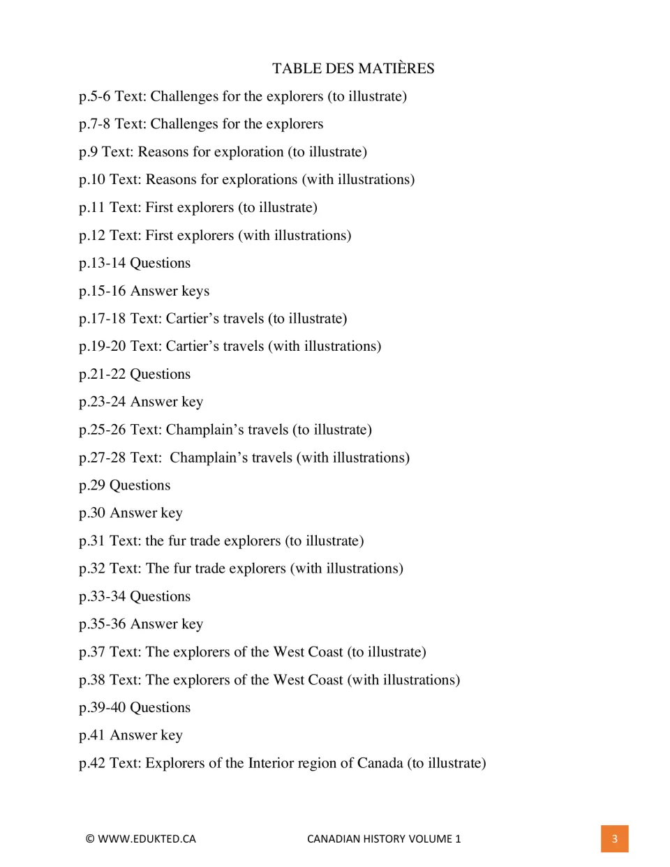 Contents list explorer readings, versions to illustrate, questions, and answer keys for pages 5–42