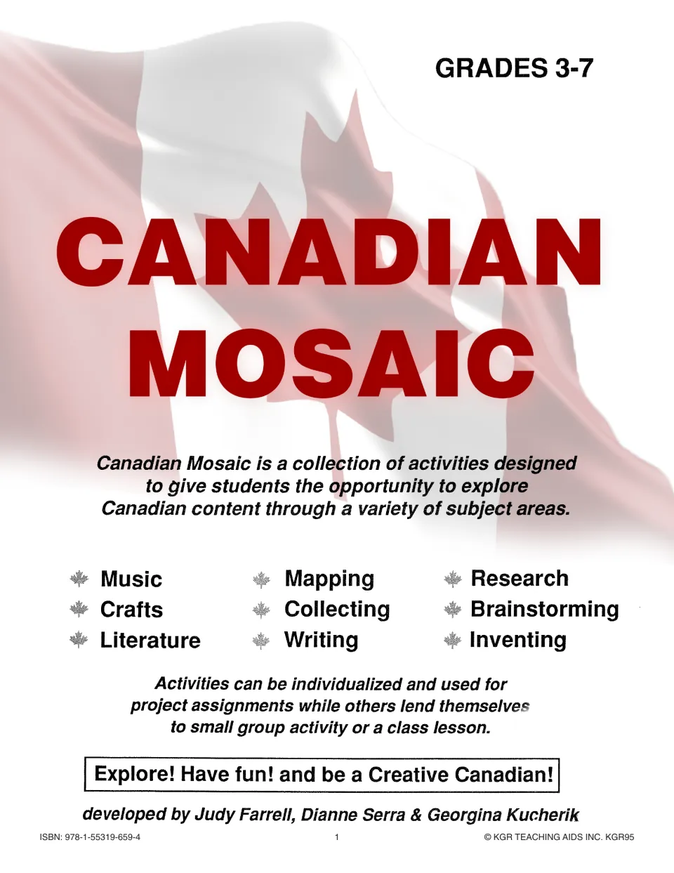 Canadian Mosaic cover for grades 3–7, introducing activities in music, mapping, crafts, writing, and research