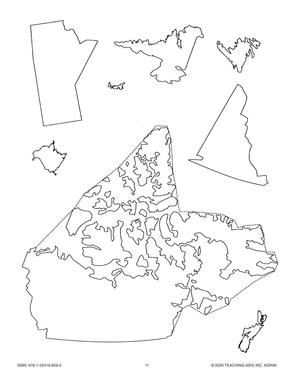 Canada map puzzle continuation with eastern provinces and northern territories to cut out, label, and assemble