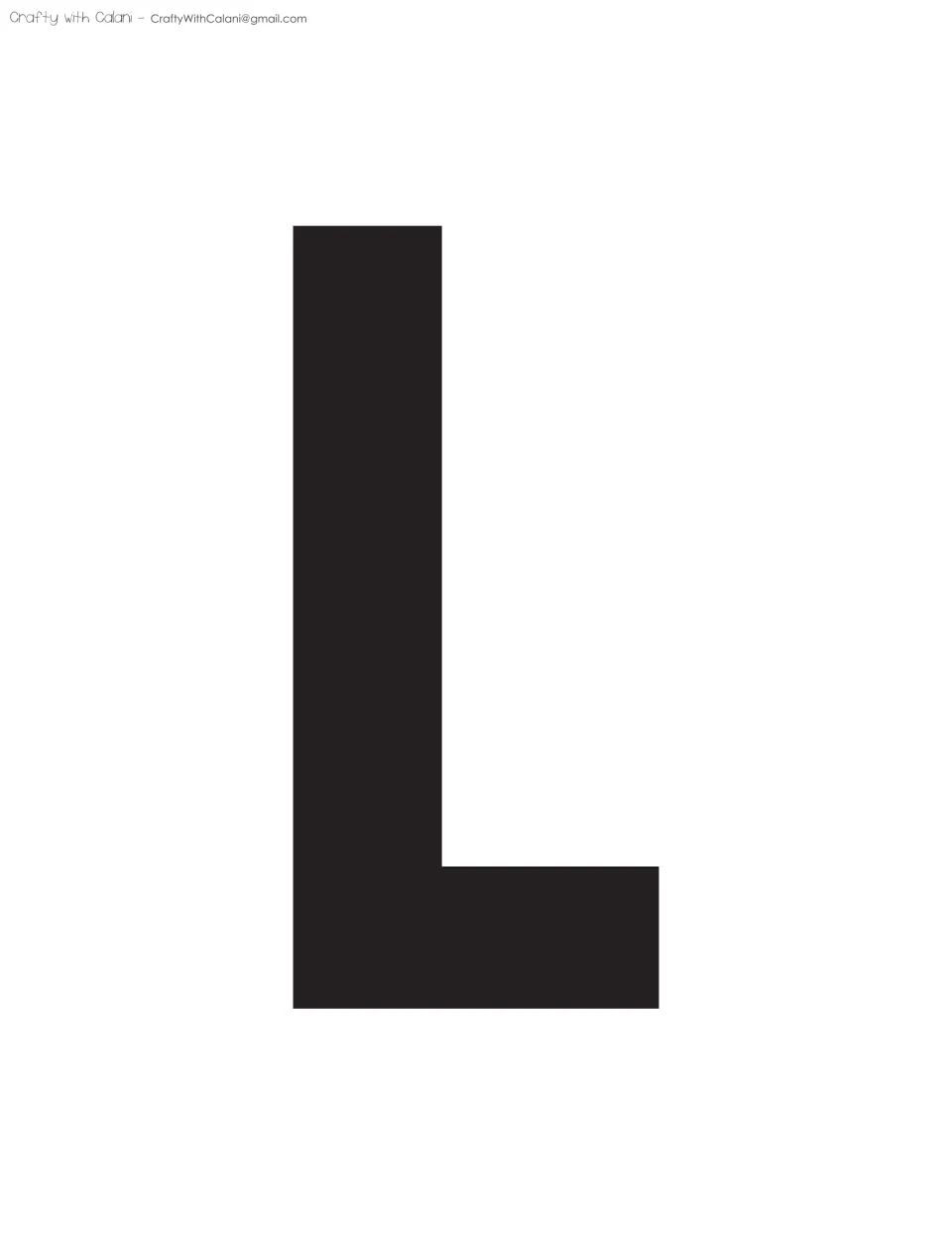 Banner letter L, first letter of LET'S CREATE: a full-page solid black capital to trace onto paper and cut out