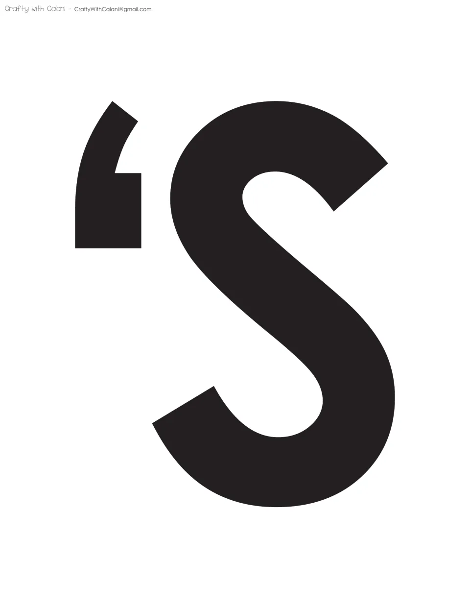 Banner apostrophe and S completing LET'S: a solid black curved apostrophe beside a large capital S, both cut-outs