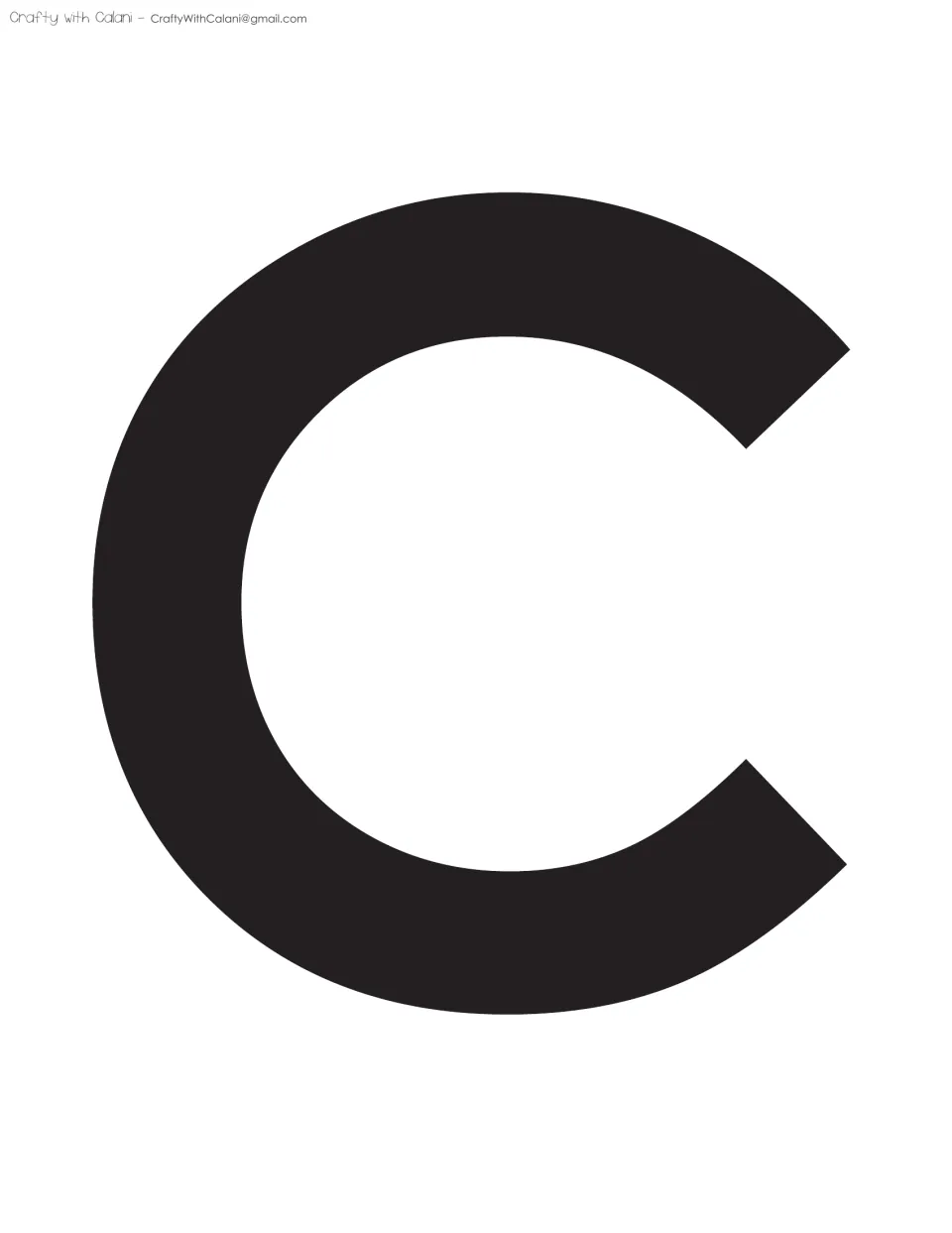 Banner letter C, starting the word CREATE: a wide solid black capital C to trace on colored paper and cut out