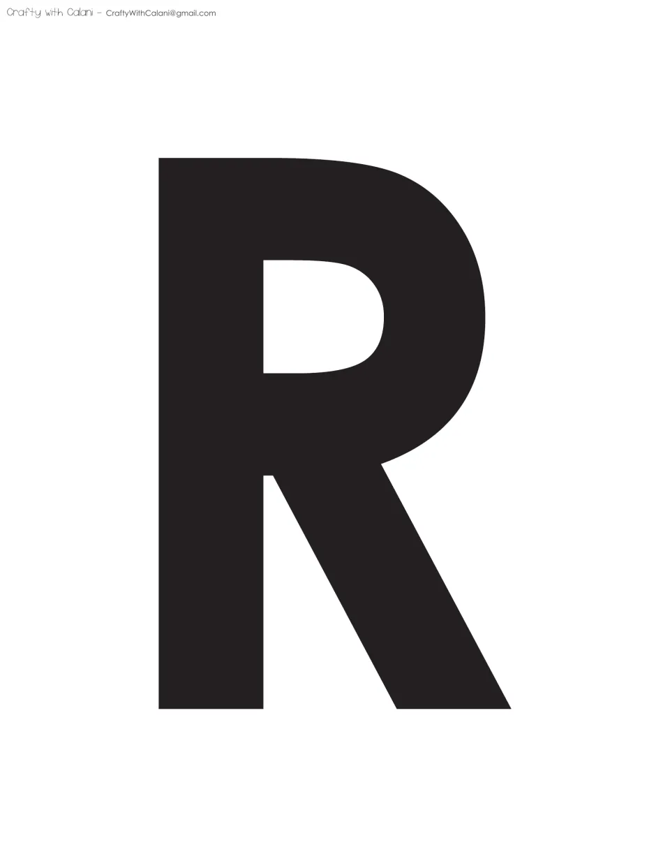 Banner letter R, second letter of CREATE: a large solid black capital R template for cutting out for display