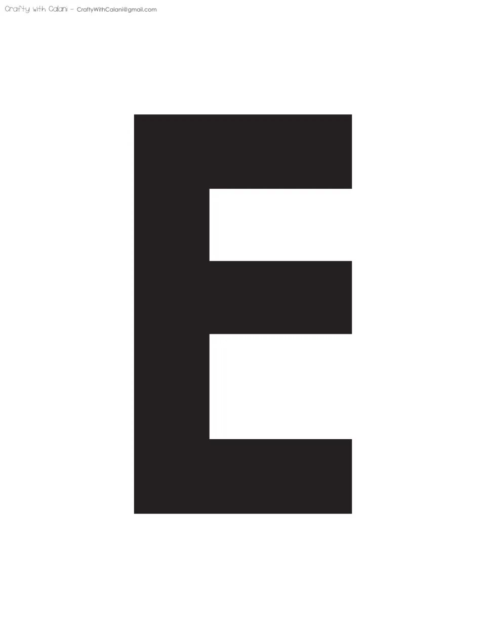 Banner letter E, third letter of CREATE: a solid black capital E template, same size as the rest of the set