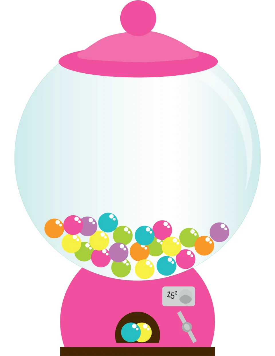 Gumball machine cutout with an empty glass globe above colorful gumballs, ready for a letter or word to be added inside