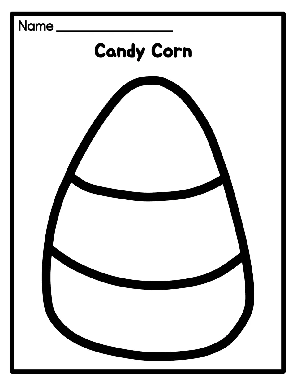 Blank Candy Corn outline with three sections and a name line, where students glue torn paper to build a torn-paper mosaic