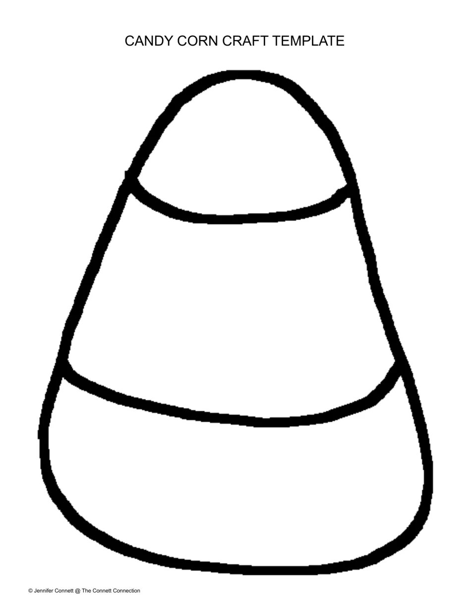 Candy corn template: one outline split into top, middle and bottom sections for students to cut out and fill with color