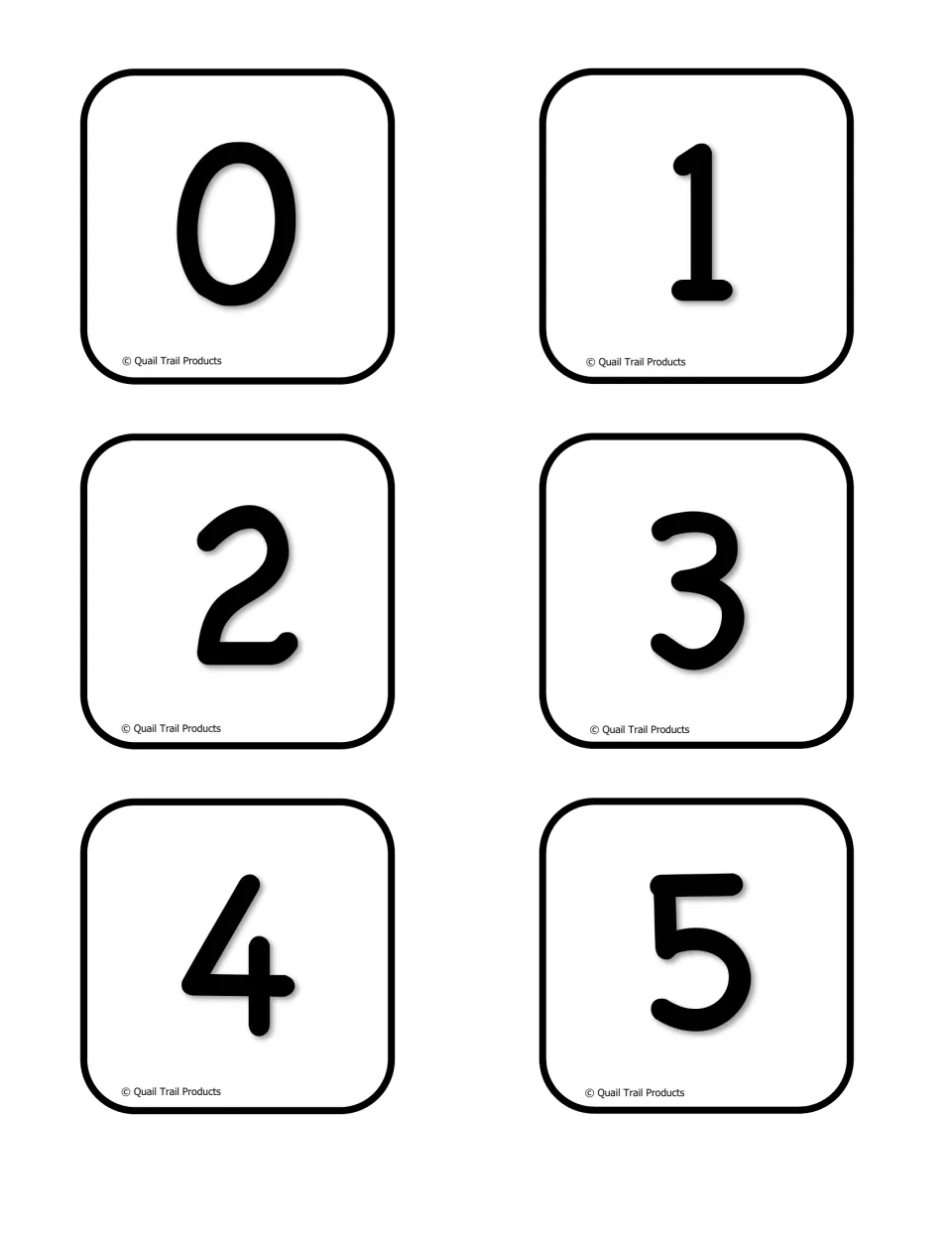 Numeral cards 0, 1, 2, 3, 4, and 5 from the 0–10 set used to choose candy corn amounts in two math games.