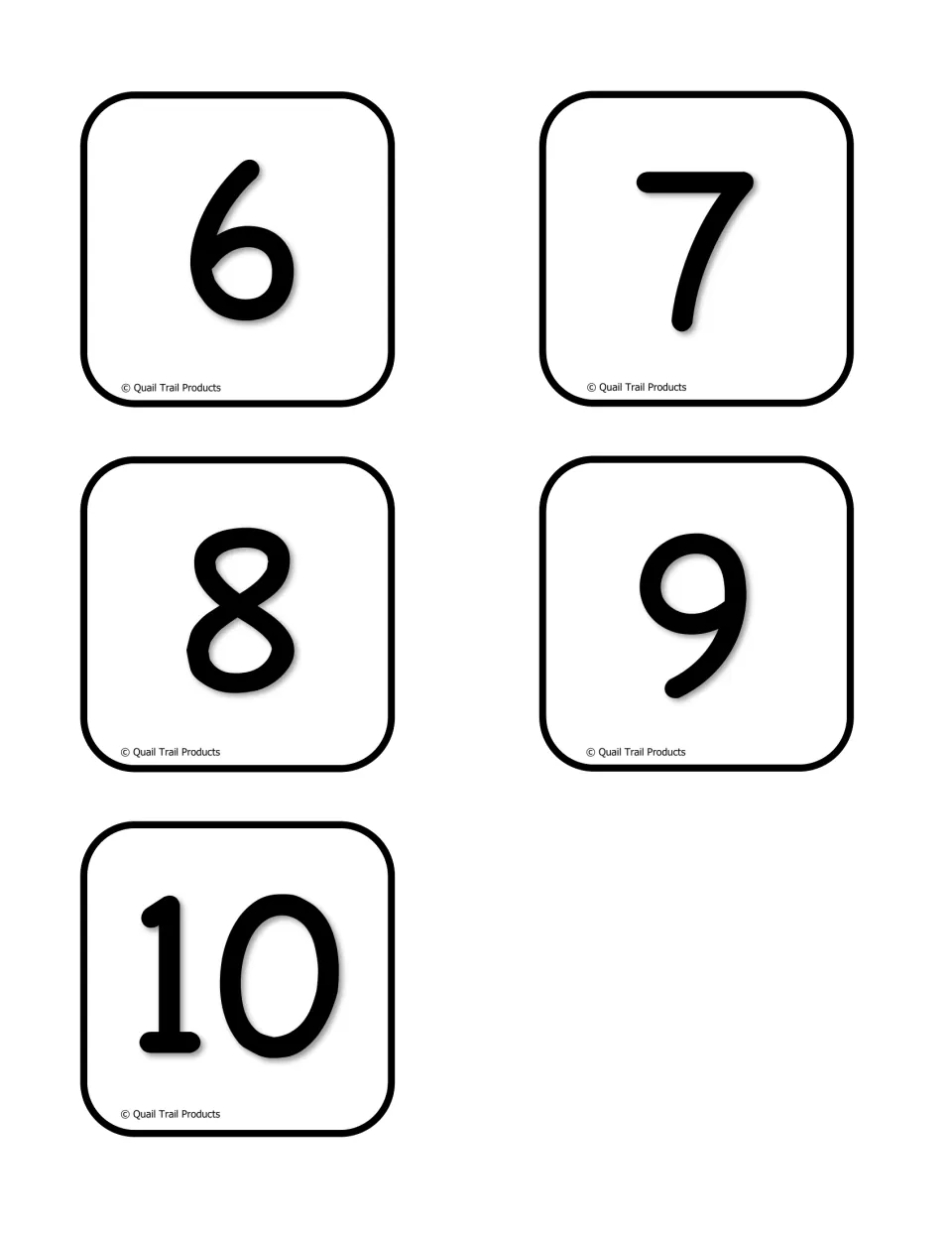 Numeral cards 6, 7, 8, 9, and 10 complete the 0–10 set for selecting candy corn amounts in two math games.