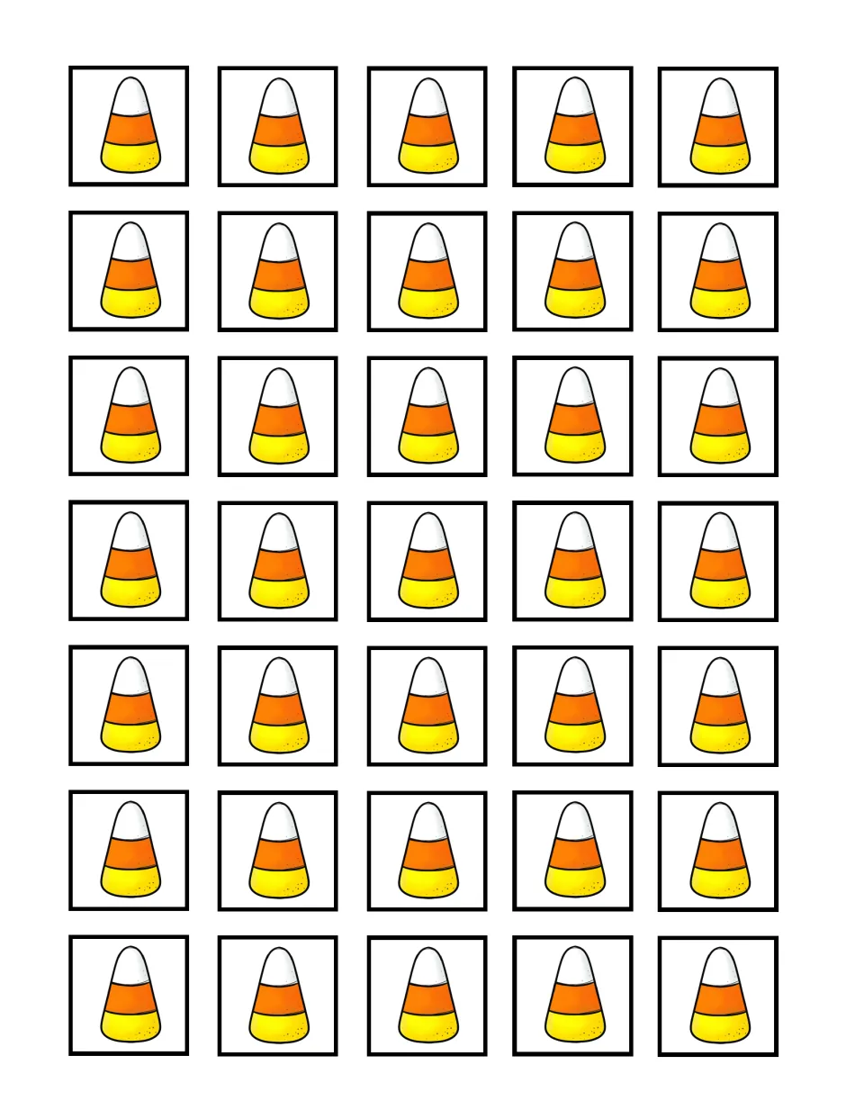 Thirty-five candy corn pieces complete the 55-piece supply used to count treats and feed Dave in the spoon game.