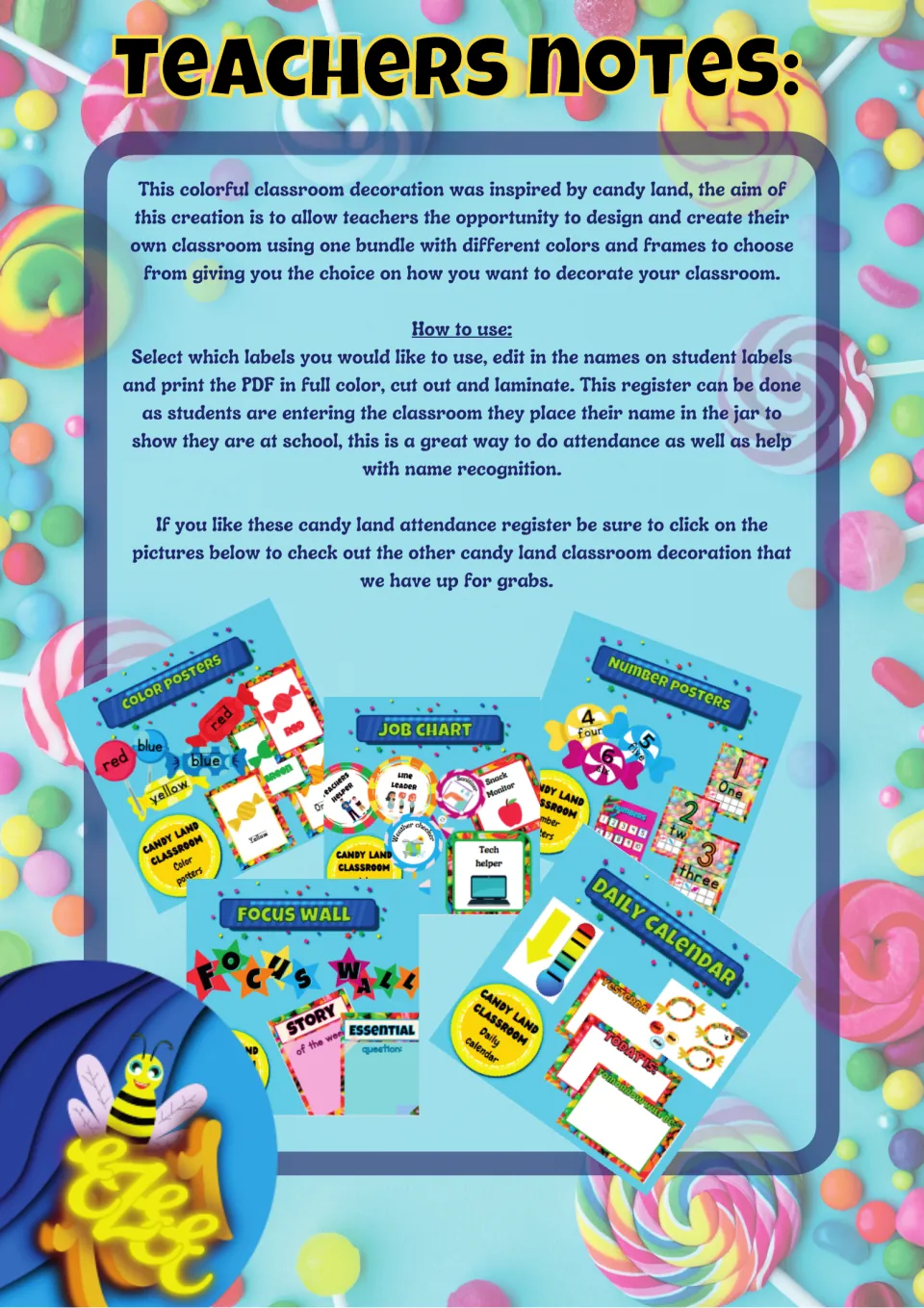 Teacher notes explain adding student names, printing and laminating labels, and placing names in the jar
