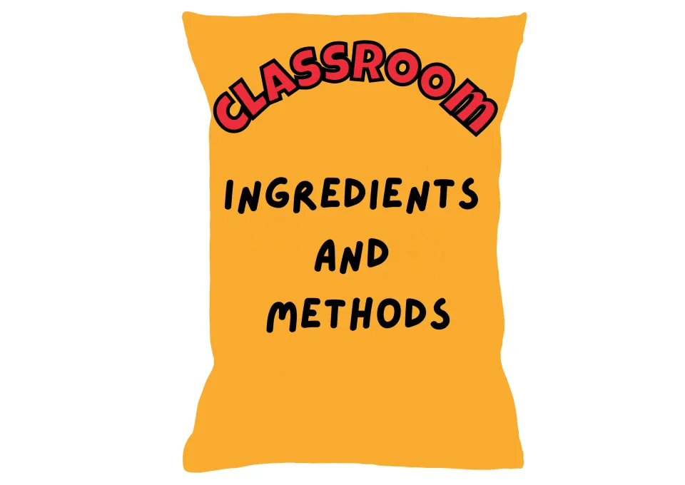 Classroom Ingredients and Methods title sign shaped like an orange candy bag, used to head the class rules display
