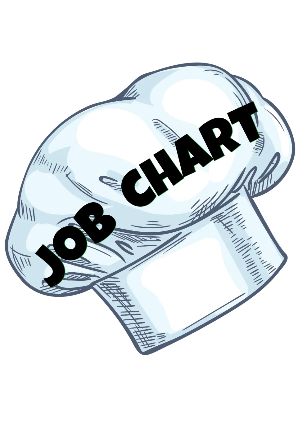 Alternative Job Chart title sign: the words written diagonally across a sketched white chef's hat illustration