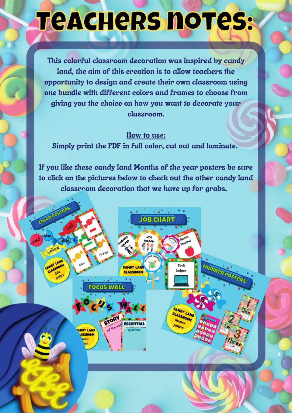Teacher notes for the month poster set explain its classroom decoration purpose and printing preparation