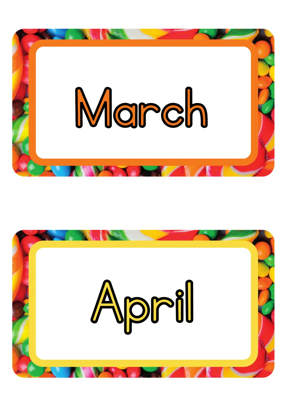March and April month posters, the third and fourth of 12 printable labels for the classroom month display