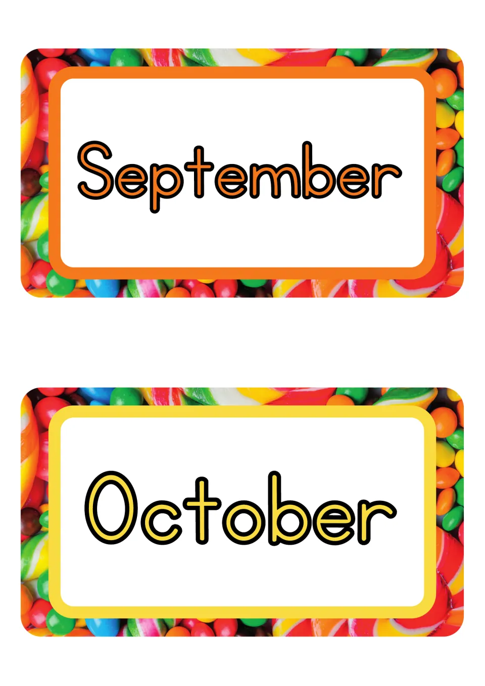 September and October month posters, the ninth and tenth of 12 labels for the classroom month display