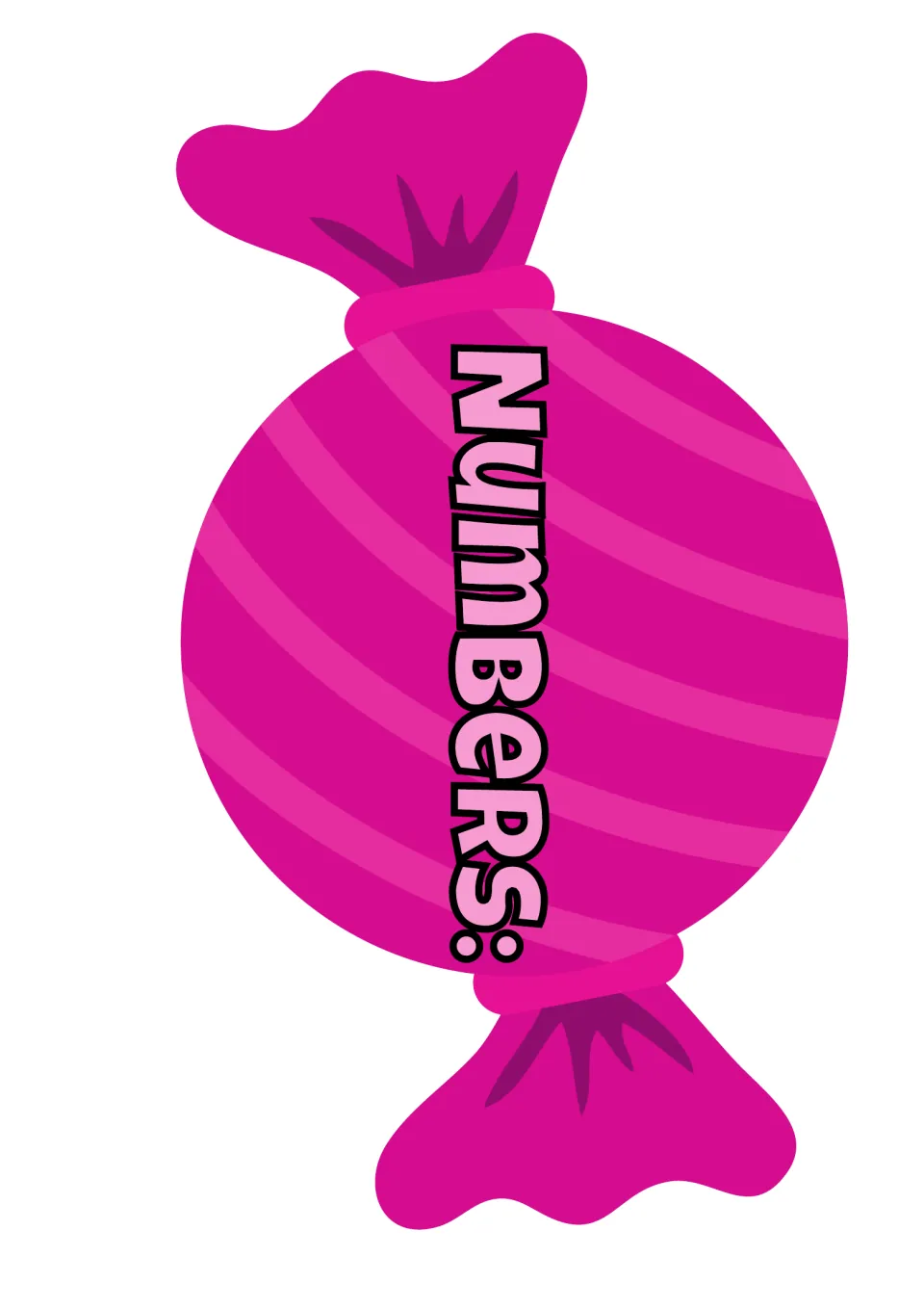 Numbers title card: the word Numbers written down a large pink wrapped candy, a header for the number display