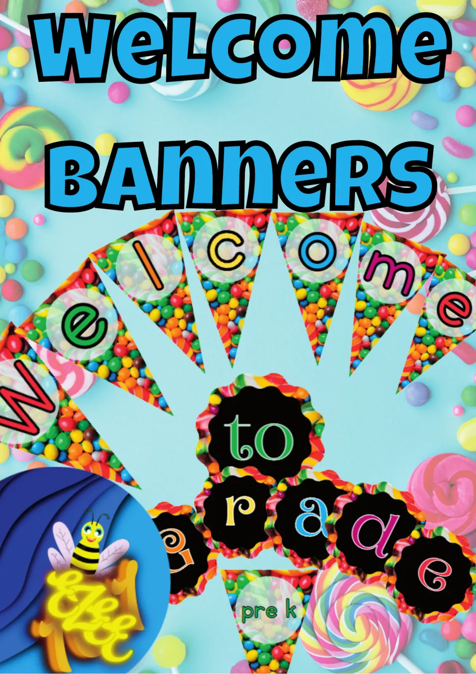 Cover of the welcome banner resource showing letter pennants and scalloped pieces for classroom decoration