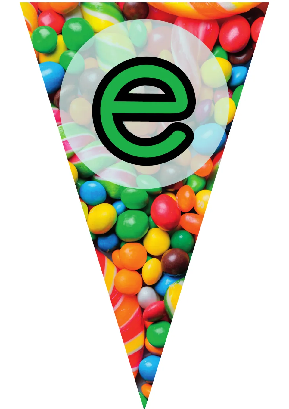 Printable lowercase e pennant, the second letter in the classroom welcome banner, provided as one cutout