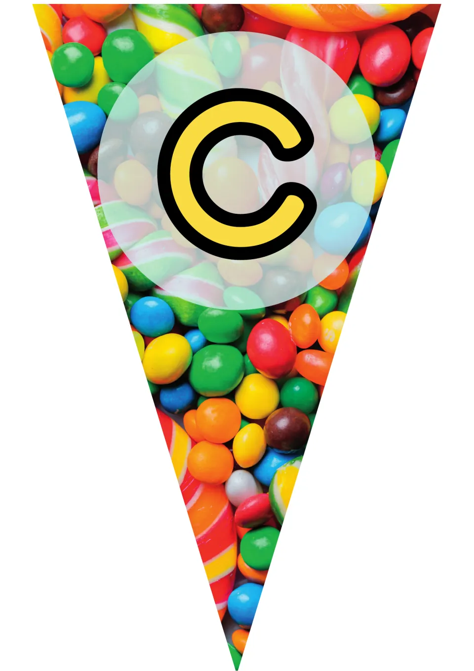Printable lowercase c pennant, the fourth letter in the classroom welcome banner, provided as one cutout