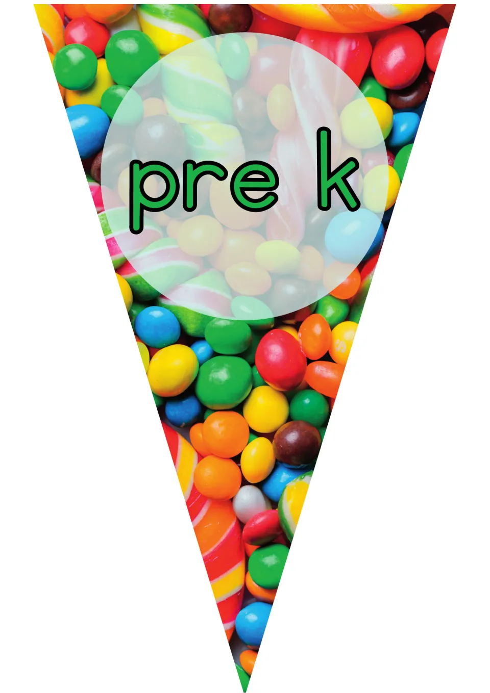 Printable pennant labeled “pre k” for the classroom welcome banner, provided as one piece to cut out